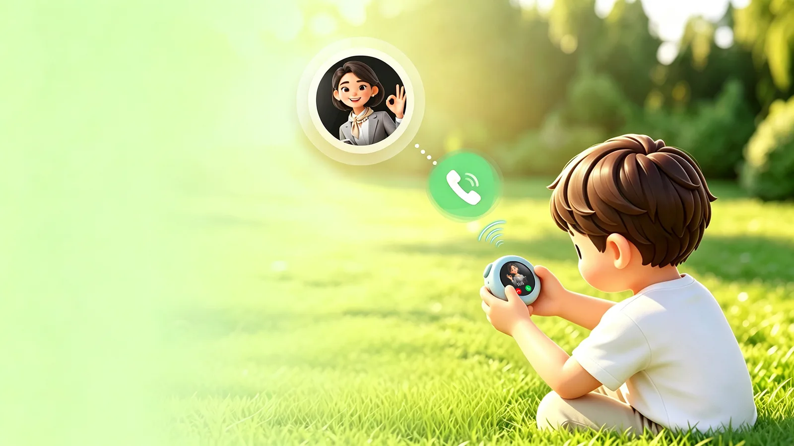 Child using Lingshi X13 AI companion on the grass